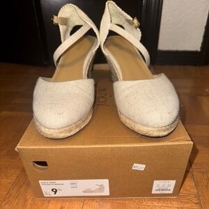 J. Crew Cream Espadrille Wedge Ankle-Strap Heels